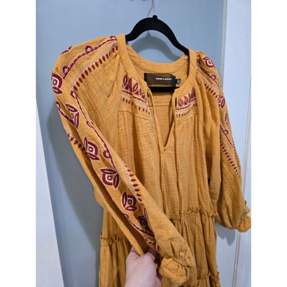 Code Mode Orange Boho Tiered Dress M Embroidered Puff Sleeve - Picture 8 of 12